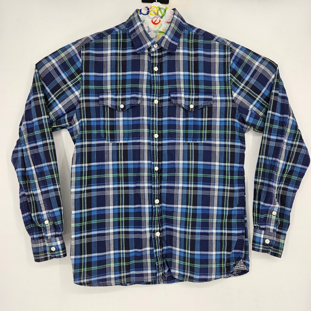 Woolrich Shirt Mens Small Long Sleeve Button Down India Madras Blue Plaid